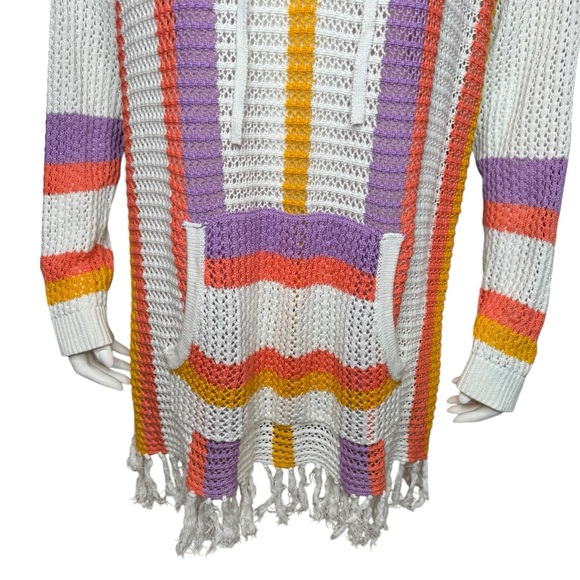 Torrid Open Stitch Boho Sweater Swim Cover Top Tunic 2X Crochet Fringe Striped - Picture 6 of 10